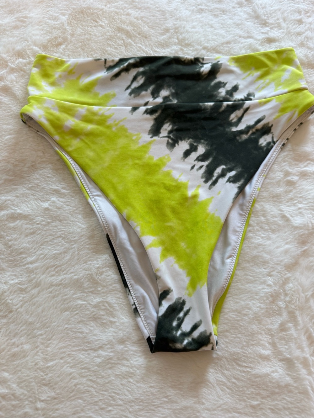 aerie Neon Yellow, Black & White High-Waist Tie-Dye Bikini Bottom